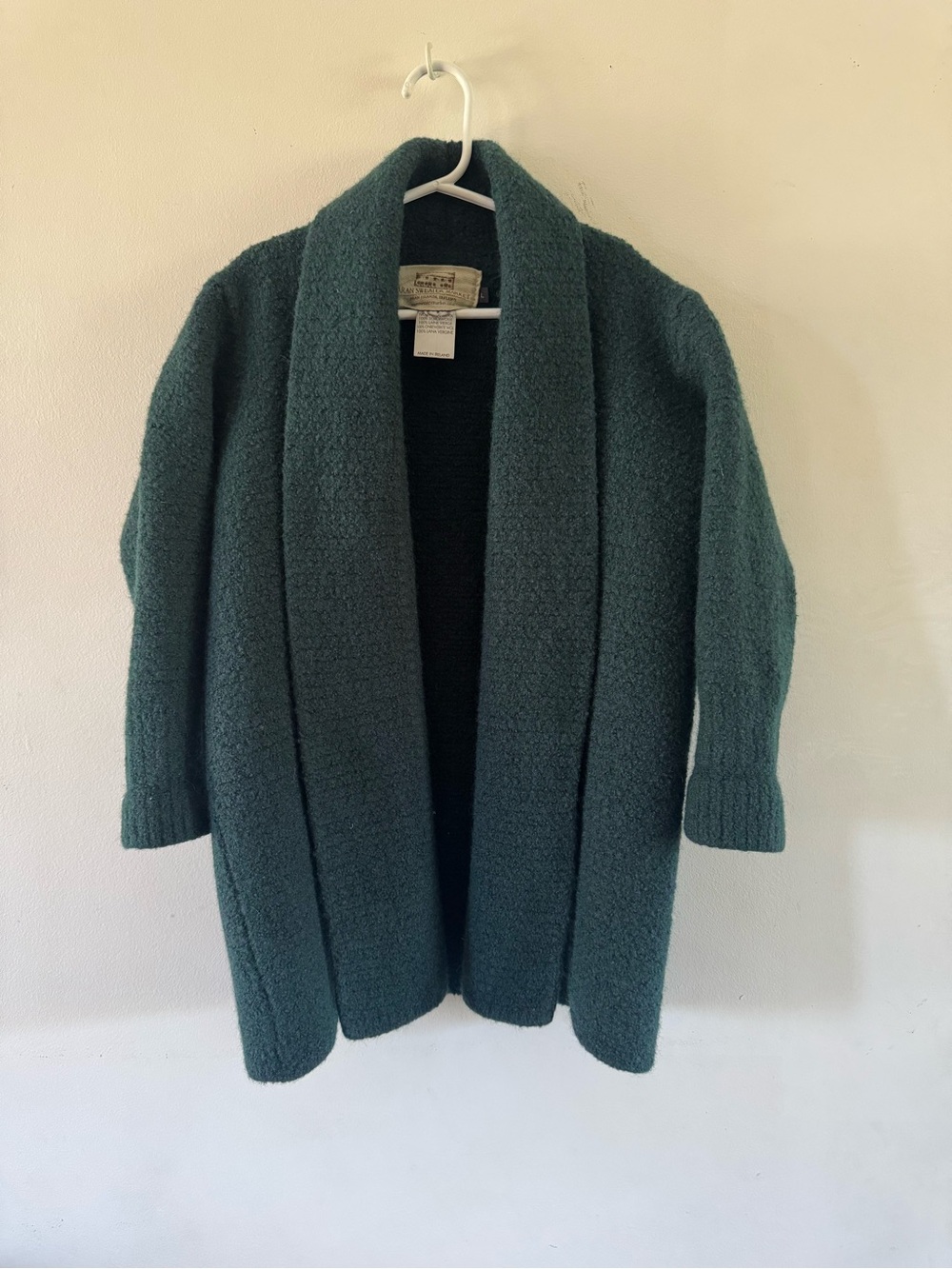 Aran Sweater Market Kids L 100% Virgin Wool Cardigan Ireland Green
